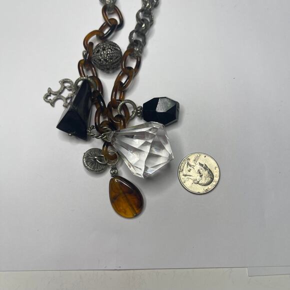 Chico's statement necklace mixed metals signed costume jewelry tortoise resin - Picture 6 of 16
